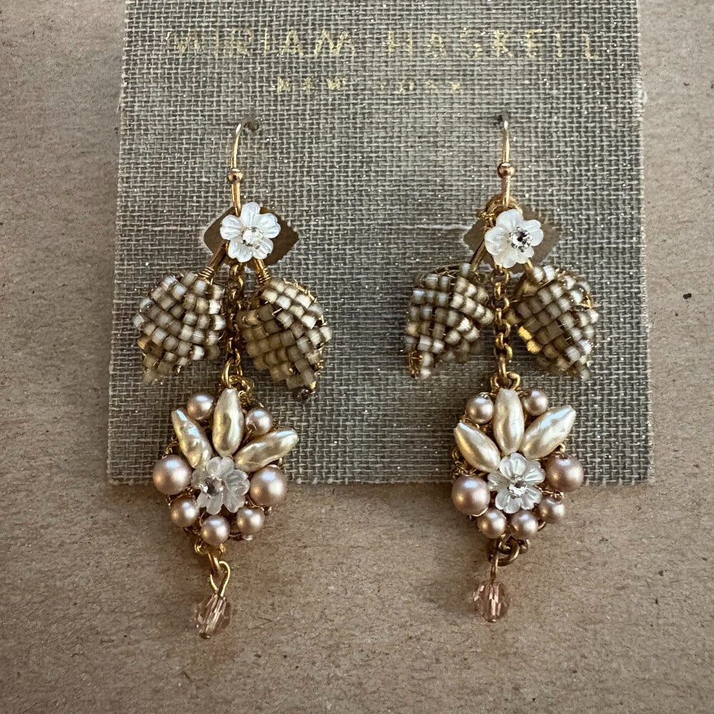 NWT Miriam Haskell flower and leaf pendant earrings